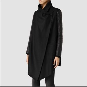 ALL SAINTS ROUX coat with leather sleeves